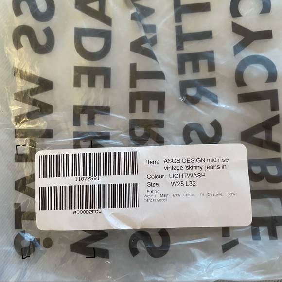 New ASOS Design Raw Hem Skinny Jeans Vintage Light Wash Stretch Denim Size 28 - Picture 15 of 16